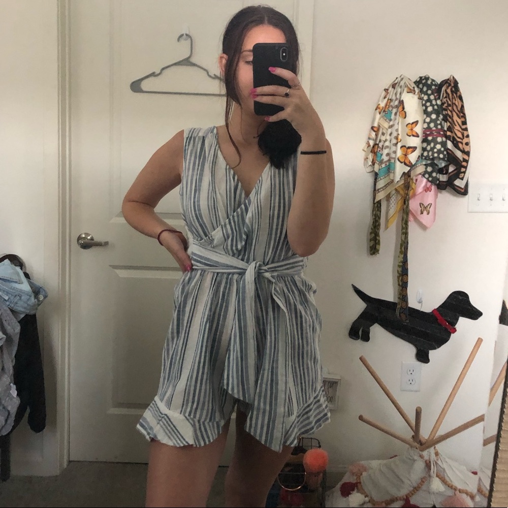 Blue and white striped romper